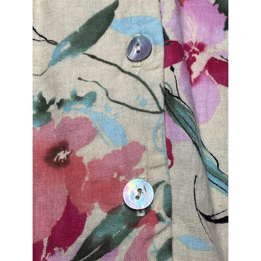 Coldwater Creek Floral Linen Maxi Dress Size 6 Yellow Modest Button Cottage Boho